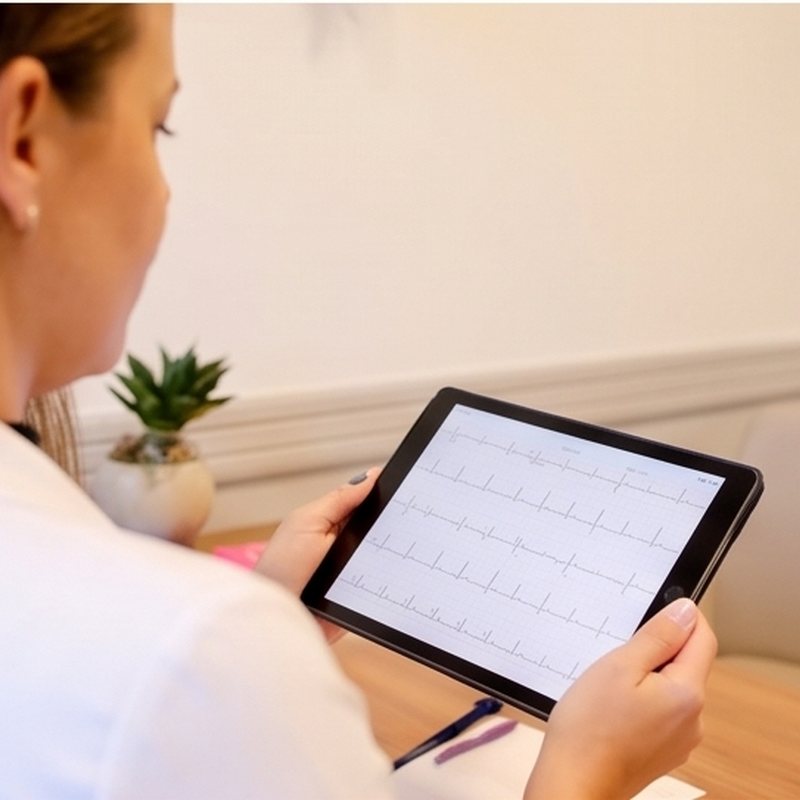 Leitura de eletrocardiograma em tablet